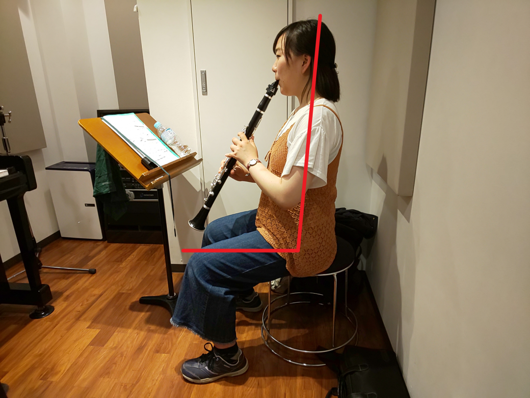 少し後ろに倒れた座り方